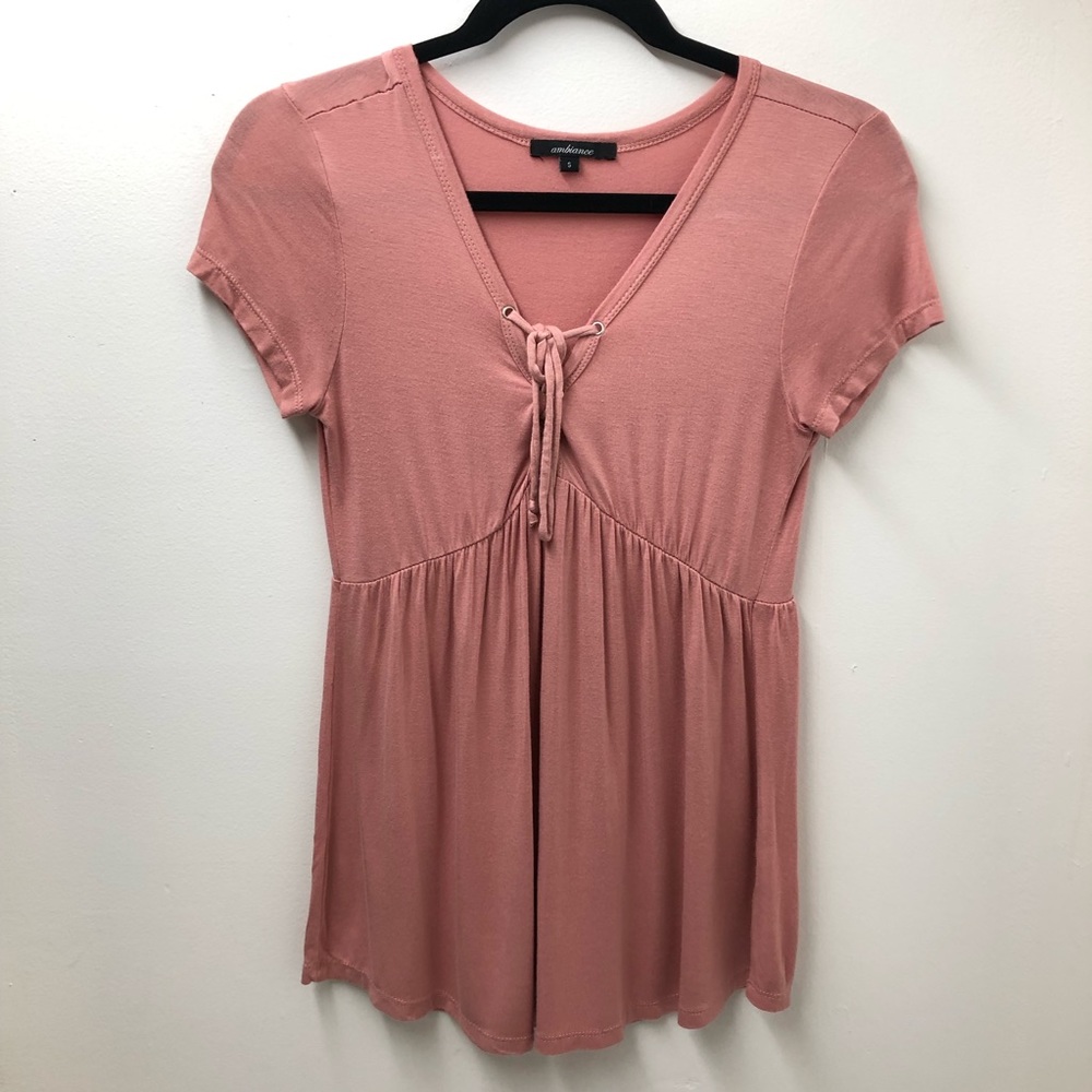 Ambiance Y2K Babydoll Blush Color V Neck Top Womens Size S